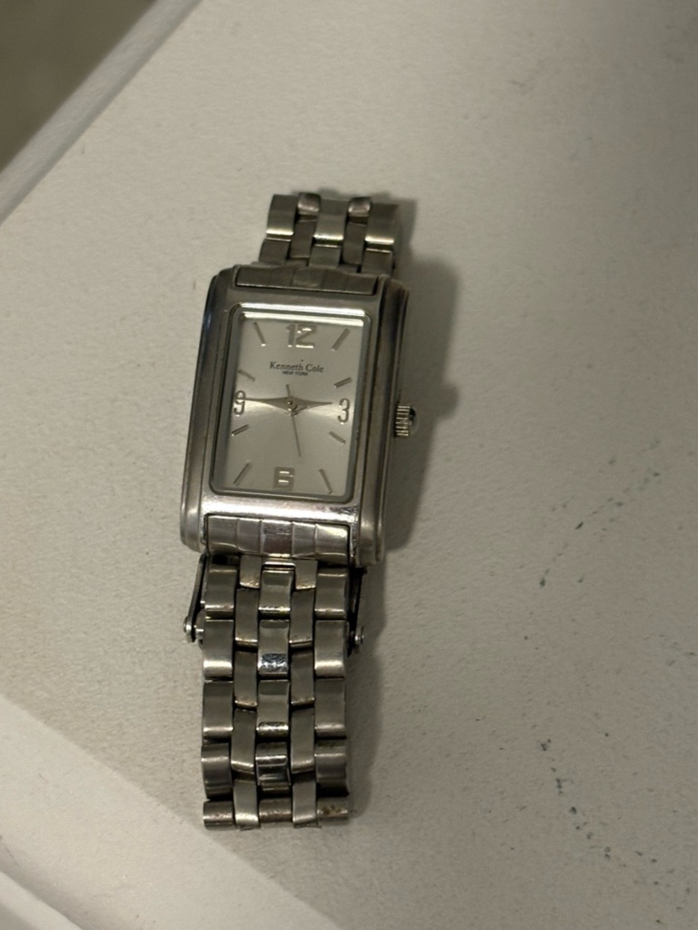 Kenneth Cole Silver-Tone Rectangular Link Watch